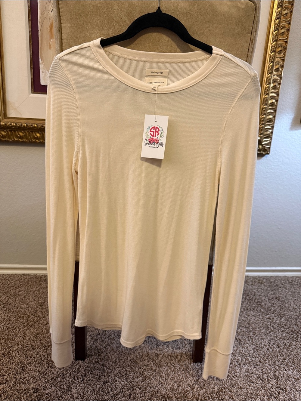 Thread & Supply Cream Long Sleeve Thermal Top Size Large